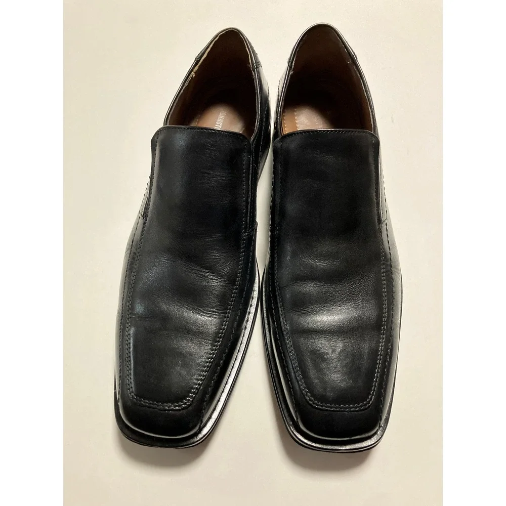 Johnston & Murphy Mens 10M Black Leather Square Toe Slip On Loafers 20-6241